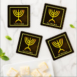 Menorah Flame Onderzetter Set<br><div class="desc">Een bruine en gouden digitale weergave van de joodse zeven-vertakte menorah (Hebreeuws: מְ נ וֹ ה ). Voeg je eigen tekst toe. De zeven-vertakte menorah, die wordt gebruikt in het draagbaar toevluchtsoord dat door Mozes in de wildernis en later in de tempel in Jeruzalem is opgezet, is sinds de oudheid...</div>