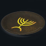 Menorah Flame Papieren Bordje<br><div class="desc">Een bruine en gouden digitale weergave van de joodse zeven-vertakte menorah (Hebreeuws: מְ נ וֹ ה ‎). De zeven-vertakte menorah, die wordt gebruikt in het draagbaar toevluchtsoord dat door Mozes in de wildernis en later in de tempel in Jeruzalem is opgezet, is sinds de oudheid een symbool van het jodendom...</div>