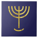 Menorah Gold-Kijk naar de marine Tegeltje<br><div class="desc">Menorah met Paleo Hebreeuwse letters. Personaliseer u door op 'Klik om verder aan te passen' te klikken om dit uw eigen ontwerp te maken. Of 'Breng dit ontwerp' over om hetzelfde ontwerp op verschillende producten af te drukken. En gij zult een kaars maken van zuiver goud: van geslagen werk moet...</div>