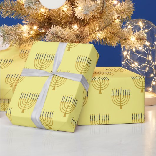 Menorah Hanukkah Blue Candles Drawing Holiday Cadeaupapier (Feestdagen)
