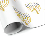 Menorah Hanukkah Blue Candles Drawing Holiday Cadeaupapier<br><div class="desc">Faux goudfolie menorah kaarsen voor je Hanukkah viering op champagne gekleurde achtergrond. Whimsical menorah-illustratie met witte sterren bedekte hemelse kaarsen op een faux gouden menorah kandle standaard. Menorah elegant starry bruiloft Hanukkah illustreerde designcadeaus en papierproducten.</div>