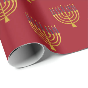 Menorah Hanukkah Blue Candles Drawing Holiday Red Cadeaupapier