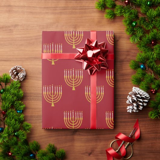 Menorah Hanukkah Candles Drawing Festive Ruby Red Cadeaupapier (Feestdagen Geschenken)