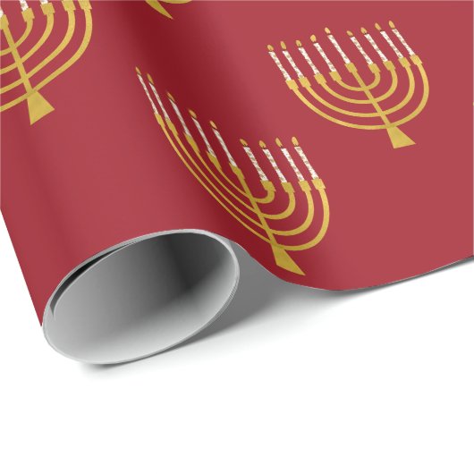 Menorah Hanukkah Candles Drawing Festive Ruby Red Cadeaupapier (Rol Hoek)