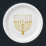 Menorah Hanukkah Celestial Candles Drawing Wedding Papieren Bordje<br><div class="desc">Faux goudfolie-menorah-kaarsen voor je Hanukkah-viering. Whimsical menorah-illustratie met witte sterren bedekte hemelse kaarsen op een faux gouden menorah kandle standaard. Menorah elegant starry bruiloft Hanukkah illustreerde designcadeaus en papierproducten.</div>