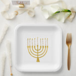 Menorah Hanukkah Celestial Candles Drawing Wedding Papieren Bordje<br><div class="desc">Faux goudfolie-menorah-kaarsen voor je Hanukkah-viering. Whimsical menorah-illustratie met witte sterren bedekte hemelse kaarsen op een faux gouden menorah kandle standaard. Menorah elegant starry bruiloft Hanukkah illustreerde designcadeaus en papierproducten.</div>