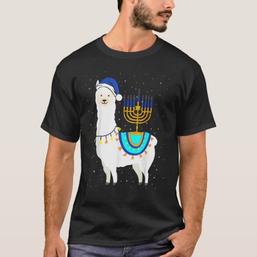 Menorah Hanukkah Llama Cute Alpaca Chanukah Christ T-shirt (Voorkant)