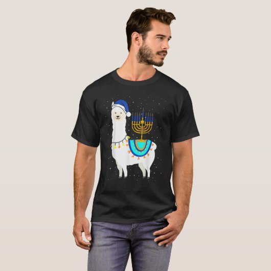 Menorah Hanukkah Llama Cute Alpaca Chanukah Christ T-shirt (Voorkant volledig)