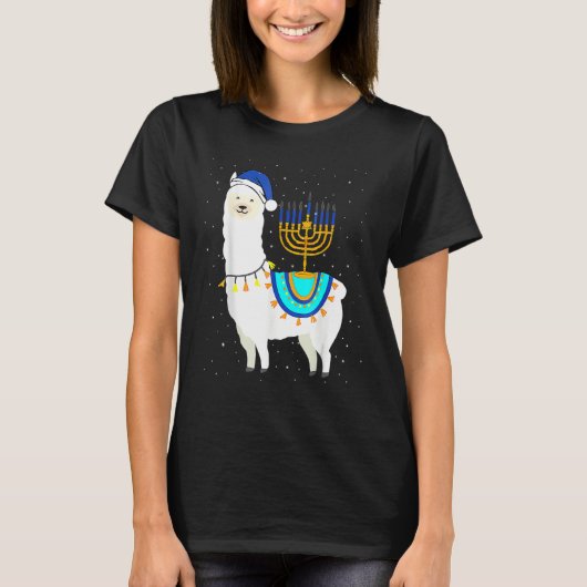 Menorah Hanukkah Llama Cute Alpaca Chanukah Christ T-shirt (Voorkant)