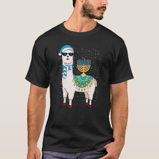 Menorah Hanukkah Llama Cute Alpaca Chanukah Premiu T-shirt (Voorkant)