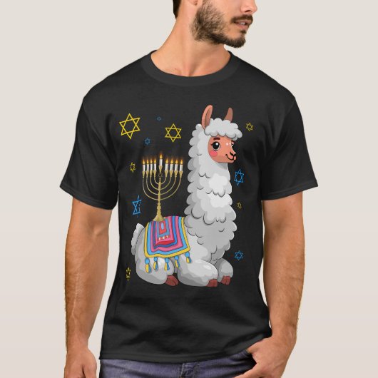 Menorah Hanukkah Llama Cute Alpaca Chanukah T-shirt (Voorkant)