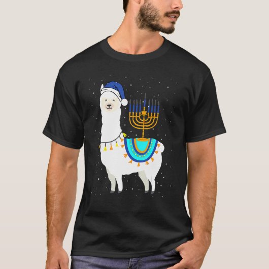 Menorah Hanukkah Llama Cute Alpaca Chanukah T-shirt (Voorkant)