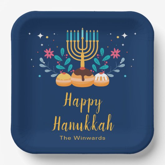Menorah Hanukkah Party Plates Papieren Bordje (Voorkant)