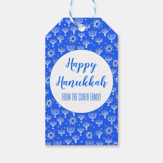 Menorah Hanukkah Star van David CUSTOM Holiday Cadeaulabel (Voorkant)