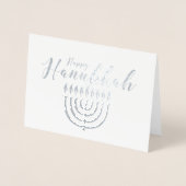 Menorah in Blue en Silver Modern Hanukkah Folie Kaarten (Voorkant)