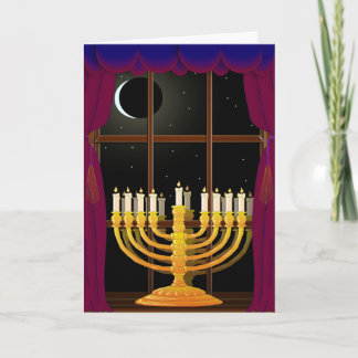 Menorah in het venster feestdagen kaart
