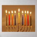 Menorah met alle kaarsen verlicht poster<br><div class="desc">AssetID: 86480519 / {Thinkstock Afbeeldingen} / Menorah met alle kaarsen aan</div>