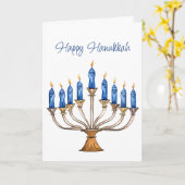 Menorah met brandende kaarsen Happy Chanoeka Kaart (Gele Bloem)