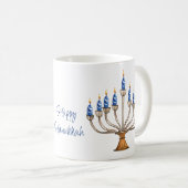 Menorah met brandende kaarsen Happy Chanoeka Koffiemok (Voorkant rechts)