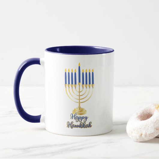 Menorah met Lights Happy Hanukkah Mok (Met donut)