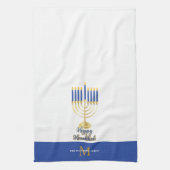 Menorah met Lights Happy Hanukkah Monogram Kitche Theedoek (Verticaal)
