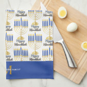 Menorah met Lights Happy Hanukkah Monogram Theedoek (Quarter Fold)