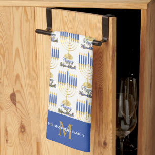 Menorah met Lights Happy Hanukkah Monogram Theedoek