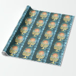 Menorah met sterren cadeaupapier<br><div class="desc">Menorah op gradiënt inpakpapier</div>