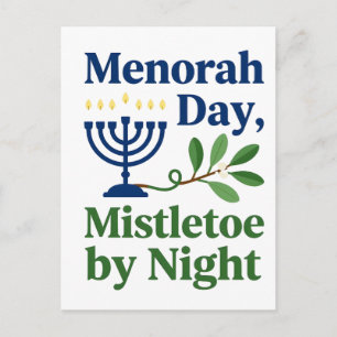 Menorah overdag Mistetoe 's nachts Christmukkah Jo Briefkaart