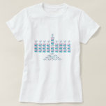 MENORAH-Roze en Blauwgroen! T-shirt<br><div class="desc">Roze en Blauwgroen Menorah voor de feestdagen Wist je dat 1 op de 40 joodse mensen een genetische mutatie draagt? Roze en blauwgroen borstkanker en ovariumkanker. FORCE logo FORCE roze en blauwgroen joodse sterren roze en blauwgroen Doves lichten de kaarsen aan</div>