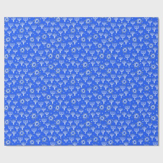 Menorah Star van David Hanukkah Pattern Blue Gift Cadeaupapier (Vlak)