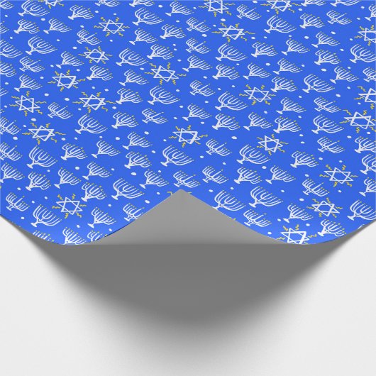 Menorah Star van David Hanukkah Pattern Blue Gift Cadeaupapier (Hoek)