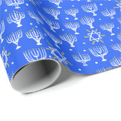 Menorah Star van David Hanukkah Pattern Blue Gift Cadeaupapier (Rol Hoek)