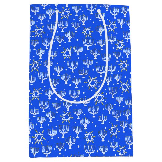 Menorah Star van David Hanukkah Pattern Blue Medium Cadeauzakje (Voorkant)