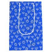 Menorah Star van David Hanukkah Pattern Blue Medium Cadeauzakje (Achterkant)