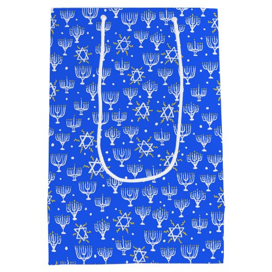 Menorah Star van David Hanukkah Pattern Blue Medium Cadeauzakje (Achterkant)