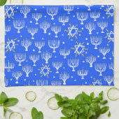 Menorah Star van David Hanukkah Pattern Blue White Theedoek (Gevouwen)