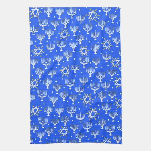 Menorah Star van David Hanukkah Pattern Blue White Theedoek (Verticaal)