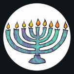 Menorah Stickers<br><div class="desc">Blauwe Menorah met jumelende kaarsen.</div>