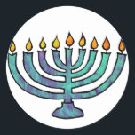 Menorah Stickers<br><div class="desc">Blauwe Menorah met jumelende kaarsen.</div>