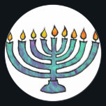 Menorah Stickers<br><div class="desc">Blauwe Menorah met jumelende kaarsen.</div>