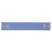 Menorah Table Runner Blauw Goud Lange Tafelloper (Horizontaal)