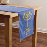 Menorah Table Runner Blauw Goud Lange Tafelloper<br><div class="desc">Menorah Paleo Hebrew letters - Menorah: Mem, Nun, Resh, Hey Mem - Chaos Mighty Blood Nun - Continue Heir Son Resh - First Top Beginning Hey - Kijk Rekala Breath4501 (Strong) מְ וֹ נֹ רָ menôrâh mannen o-raw', mannen-o-raw'; - rauw' Feminine van H4500 (in de oorspronkelijke zin van H5216); een...</div>