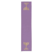Menorah Table Runner Goud op Paarse Korte Tafelloper (Voorkant)