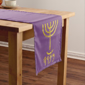 Menorah Table Runner Goud op Paarse Korte Tafelloper (Voorbeeld)