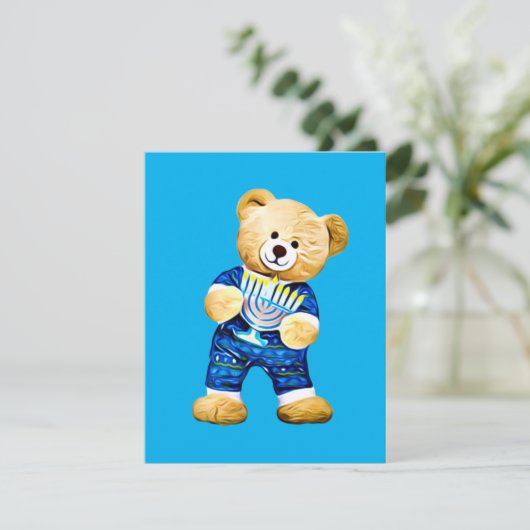 Menorah Teddy Bear Feestdagenkaart (Staand voorkant)