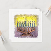 Menorah Waterverf Hanukkah Card Kaart (Voorkant / Achterkant in situ)