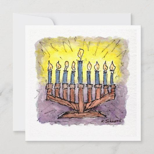 Menorah Waterverf Hanukkah Card Kaart (Voorkant)