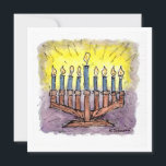 Menorah Waterverf Hanukkah Card Kaart<br><div class="desc">"Menorah" is een origineel inkt- en waterverf-schilderij op een tweezijdige kaart. De achterkant is leeg om je eigen Hanoekagroeten toe te voegen.</div>