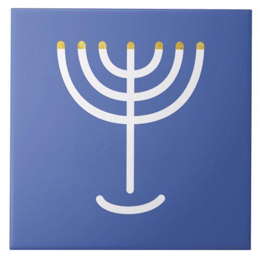 Menorah White Gold Blue Tegeltje (Voorkant)